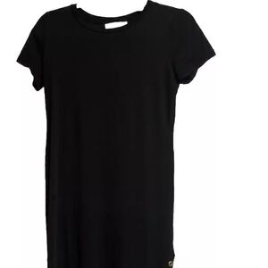 Michael Kors Midi T-Shirt Dress Pullover Side Slit Grommets Accent Black Medium